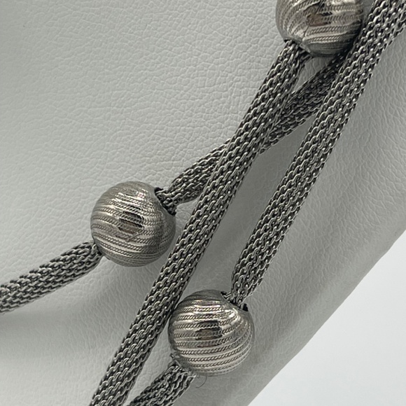 60" Silver Tone Mesh Necklace With Textured Bead Accents - Picture 2 of 11